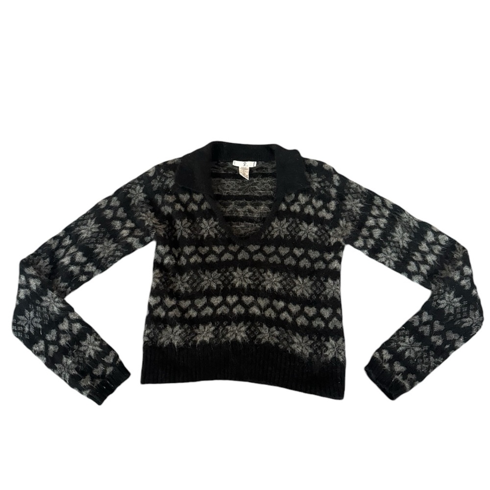 Rampage Women’s Sweater Angora Lambswool‎ Blend Gray Black floral print Size M